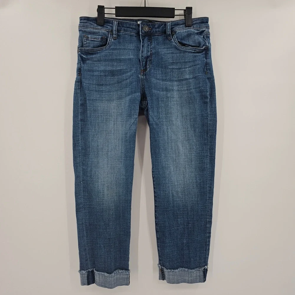 Kut from the Kloth Amy Crop Straight Leg Jeans Blue Medium Wash Size 10 RN58539